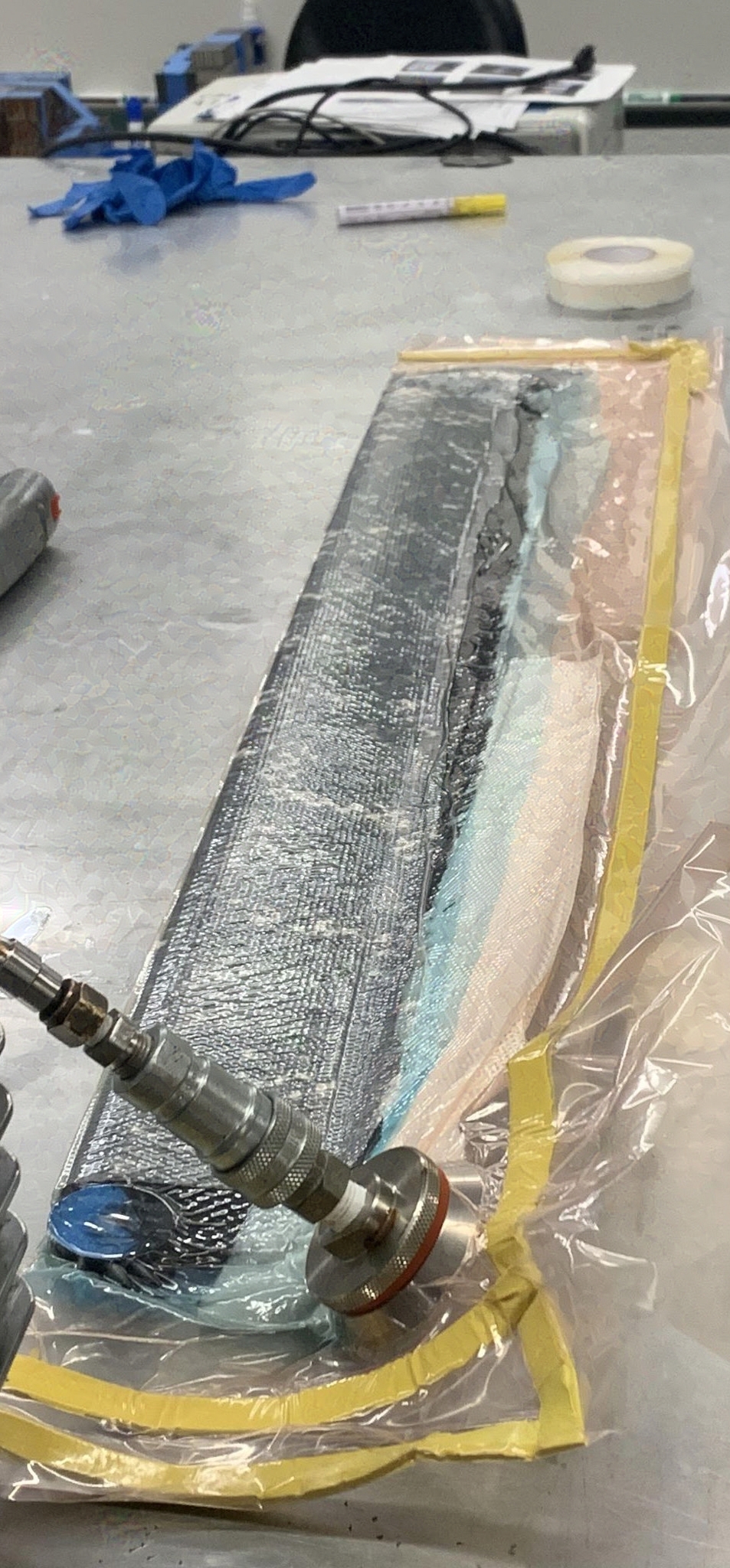 Vacuum bagged blade curing on the bench