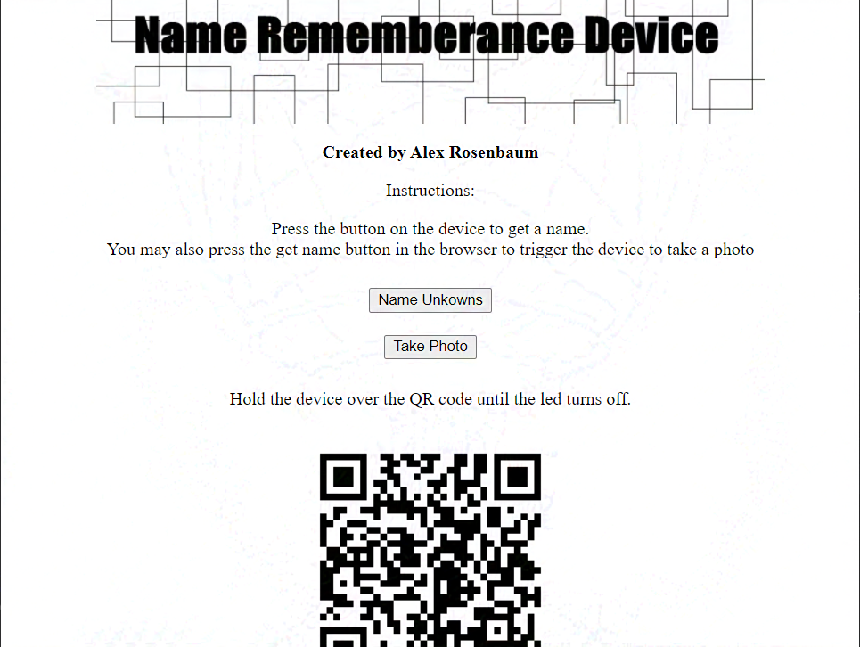 Name Rememberance Device web interface with QR code