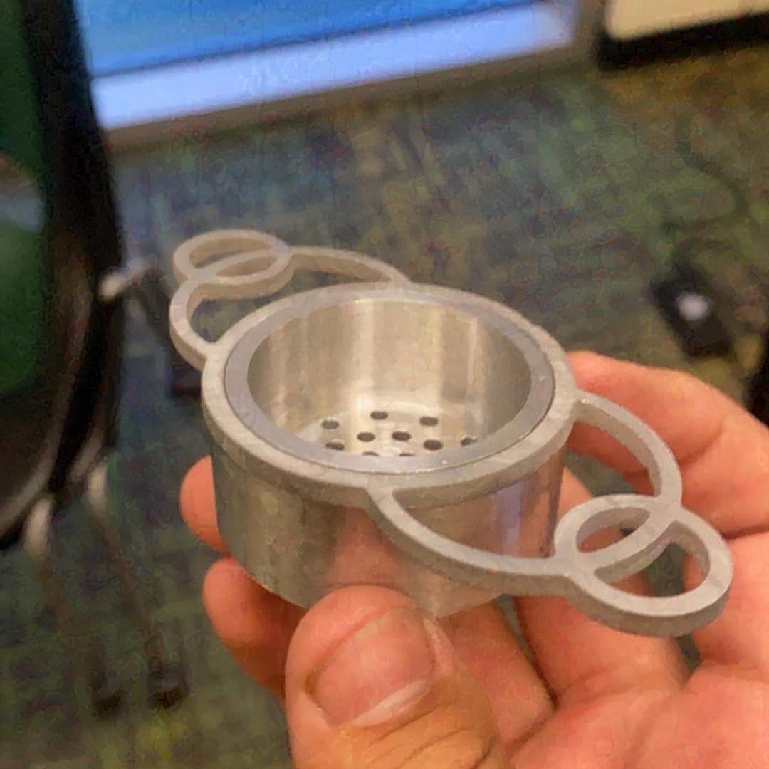 Tea Strainer - rotary chuck on mill and waterjet